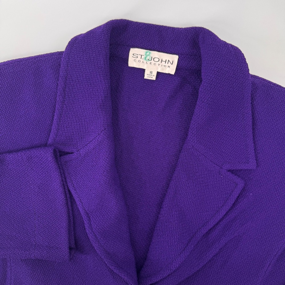 St. John Collection Blazer Women 16 Purple Santana Knit 3/4 Sleeve Button Front